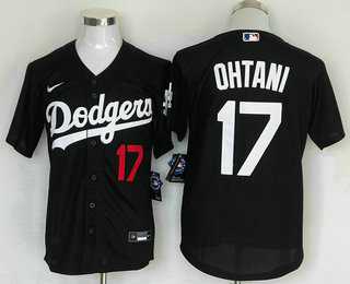 Men%27s Los Angeles Dodgers #17 Shohei Ohtani Number Black Stitched Cool Base Nike Jersey->los angeles dodgers->MLB Jersey